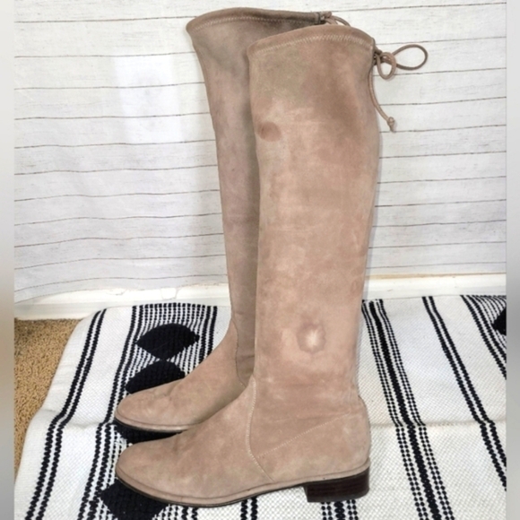 Stuart Weitzman Jocey Taupe Over The Knee Suede Flat Boots, sz 8.5 - Picture 3 of 16